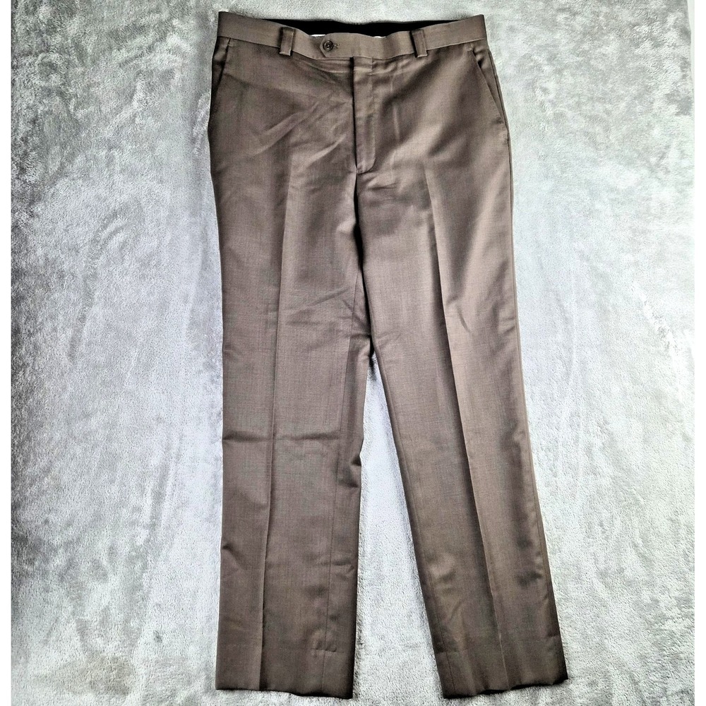 Jhane Barnes Wool Slik Dress Pants Mens 36x31 Brown Flat Front Luxury Trousers